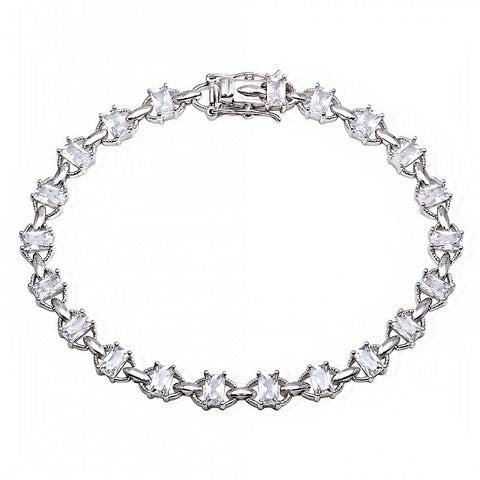 Sterling Silver Rhodium Plated Link CZ Tennis Bracelet