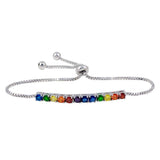 Sterling Silver Rhodium Plated Rainbow CZ Lariat Adjustable Bracelet