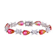 Load image into Gallery viewer, Sterling Silver Rhodium Plated Orange Pink Teardrop Tennis Bracelet