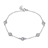 Sterling Silver Rhodium Plated Rope Disc CZ Chain Bracelet