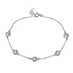 Sterling Silver Rhodium Plated Rope Disc CZ Chain Bracelet