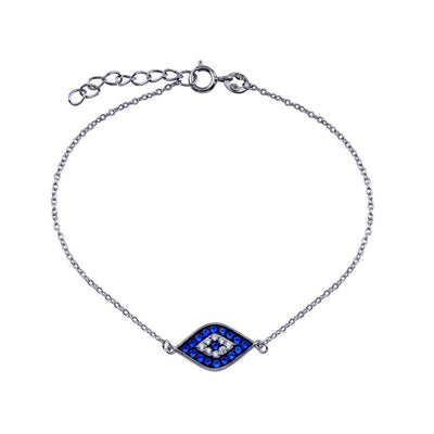 Sterling Silver Rhodium Plated CZ Evil Eye Bracelet