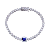 Sterling Silver Green CZ Blue Halo Center Bubble Tennis Bracelet