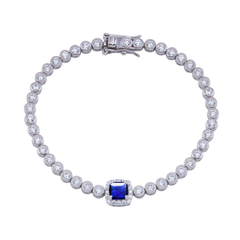 Sterling Silver Green CZ Blue Halo Center Bubble Tennis Bracelet