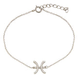 Sterling Silver Rhodium Plated Pisces CZ Adjustable Link Bracelet