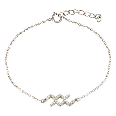 Sterling Silver Rhodium Plated Aquarius CZ Adjustable Link Bracelet