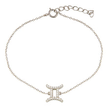 Load image into Gallery viewer, Sterling Silver Rhodium Plated Gemini CZ Adjustable Link Bracelet