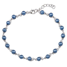Load image into Gallery viewer, Sterling Silver Rhodium Plated Black Pearl CZ Link Bracelet