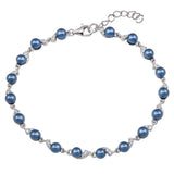 Sterling Silver Rhodium Plated Black Pearl CZ Link Bracelet
