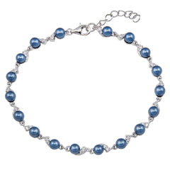 Sterling Silver Rhodium Plated Black Pearl CZ Link Bracelet
