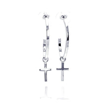 Load image into Gallery viewer, Sterling Silver Fancy Cross Design Dangle Stud Earring
