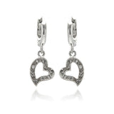 Sterling Silver Modish Paved Open Heart Design U-Leverback Earring with Earring Diameter of 12.8MM