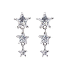 Load image into Gallery viewer, Sterling Silver Fancy Graduated Star Design Set with Clear Czs Dangle Stud Earring