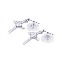Load image into Gallery viewer, Sterling Silver Stylish Cross Design with Centered Round Cut Clear Cz Dangle Stud Earring