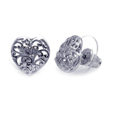 Load image into Gallery viewer, Sterling Silver Rhodium Plated Open Heart Filigree Shaped Earring With CZ Stones