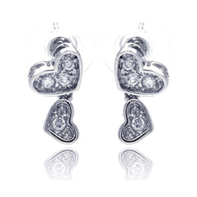 Load image into Gallery viewer, Sterling Silver Trendy Double Paved Heart Design Dangle Stud Earring