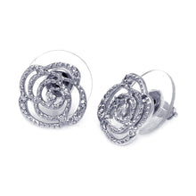 Load image into Gallery viewer, Sterling Silver Rhodium Plated Open Flower Shaped  Stud Earring With CZ Stones