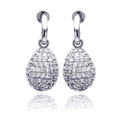 Sterling Silver Classic Teardrop Design Covered with Micro Paved Clear Czs Dangle Stud Earring