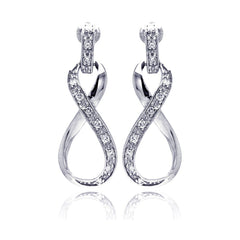 Sterling Silver Elegant Infinity Design Inlaid with Clear Czs Dangle Stud Earring