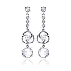 Sterlign Silver Classy Multi Link Round Cut Clear Czs Dangle Stud Earring