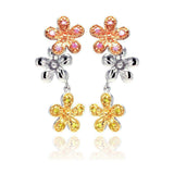 Sterling Silver Three-Toned Flower Link Design Embedded with Multi-Colored Czs