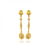 Sterling Silver Gold Plated Vintage Style Multi Marqui Link Design Embedded with Clear Czs Dangle Stud Earring
