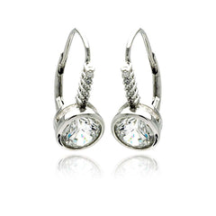 Sterling Silver Classic Round Cut Clear Cz on Bezel Setting Leverback EarringAnd Earring Diameter of 8.7MM