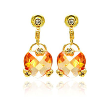 Load image into Gallery viewer, Sterling Silver Gold Plated Trendy Hearts Design Embedded with Clear Czs  and Large Champagne Heart Cz Drop Dangle Stud EarringAnd Earring Height of 19MM