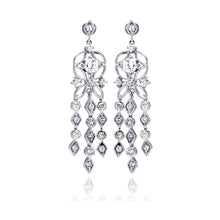 Load image into Gallery viewer, Sterling Silver Elegant Flower Design with Multi Link Round and Marqui Clear Czs Chandelier Dangle Stud Earring