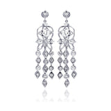 Sterling Silver Elegant Flower Design with Multi Link Round and Marqui Clear Czs Chandelier Dangle Stud Earring