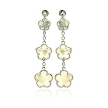 Load image into Gallery viewer, Sterling Silver Fancy Graduated Mother of Pearl Flower Link Design Dangle Stud Earring with Earring Height of 50.8MM
