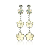 Sterling Silver Fancy Graduated Mother of Pearl Flower Link Design Dangle Stud Earring with Earring Height of 50.8MM