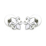 Sterling Silver Rhodium Plated Fleur De Lis Shaped  Stud Earring