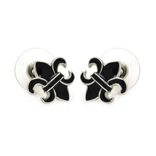 Load image into Gallery viewer, Sterling Silver Rhodium Plated Black Fleur De Lis Shaped  Stud Earring