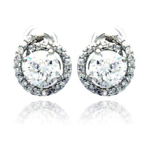 Load image into Gallery viewer, Sterling Silver Rhodium Plated Round Center CZ  Stud Earring