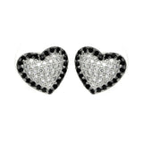 Sterling Silver Rhodium Plated Black And Clear Heart CZ Inlay Outlie Stud Earrings
