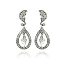 Load image into Gallery viewer, Sterling Silver Vintage Style Ornamental Design Embedded with Clear Czs Dangle Stud Earring. Dimesnions of 1.25 Inches x 12.4MM