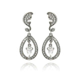 Sterling Silver Vintage Style Ornamental Design Embedded with Clear Czs Dangle Stud Earring. Dimesnions of 1.25 Inches x 12.4MM