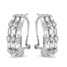 Load image into Gallery viewer, Sterling Silver Rhodium Plated 3 Strand Earrings with Baguette and Round CZ with Earring Dimensions of 7MMx20MM and Clip Post