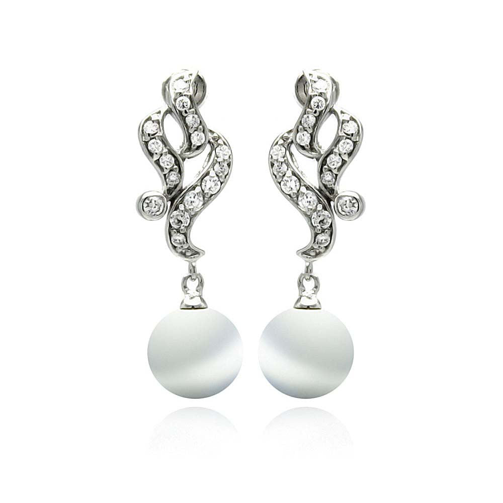 Sterling Silver Classy Filigree Design with White Pearl Drop Dangle Stud Earring. Pearl Size 8.1MM Earring Length of 21.4MM