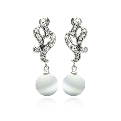 Sterling Silver Classy Filigree Design with White Pearl Drop Dangle Stud Earring. Pearl Size 8.1MM Earring Length of 21.4MM