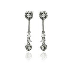 Sterling Silver Elegant Multi Round Design Embedded with clear Czs Dangle Stud EarringAnd Length of 1.5 Inches