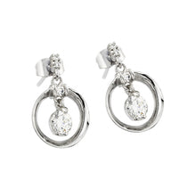 Load image into Gallery viewer, A Modish Sterling Silver Open Circle Design Dangling Earring with Round Clear Cz Stones.Earring Dimensions of 18MM x 11.7MM