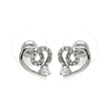 Load image into Gallery viewer, Sterling Silver Rhodium Plated Open Heart With CZ Outline Stud Earrings