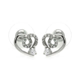 Sterling Silver Rhodium Plated Open Heart With CZ Outline Stud Earrings