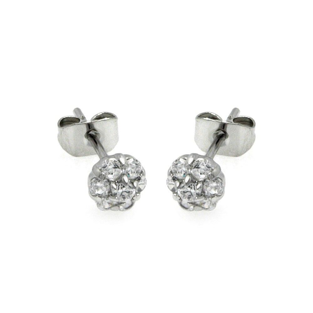 Sterling Silver Rhodium Plated Flower Shaped  Stud Earring With CZ Stones