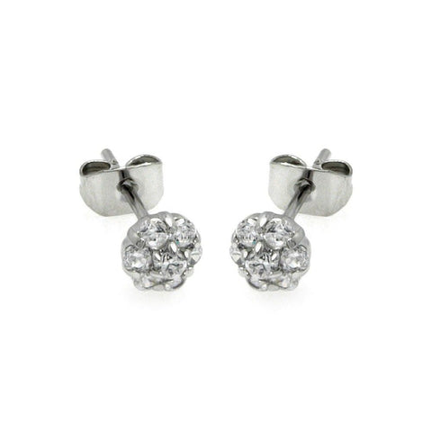 Sterling Silver Rhodium Plated Flower Shaped  Stud Earring With CZ Stones