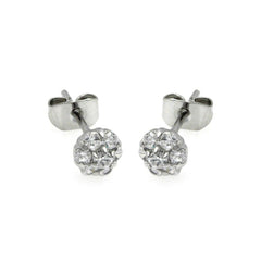 Sterling Silver Rhodium Plated Flower Shaped  Stud Earring With CZ Stones
