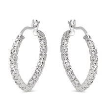 Load image into Gallery viewer, Sterling Silver Rhodium Plated CZ Dangling Hoop Earrings with Earring Width of 2MM and Snap Post