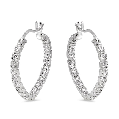 Sterling Silver Rhodium Plated CZ Dangling Hoop Earrings with Earring Width of 2MM and Snap Post